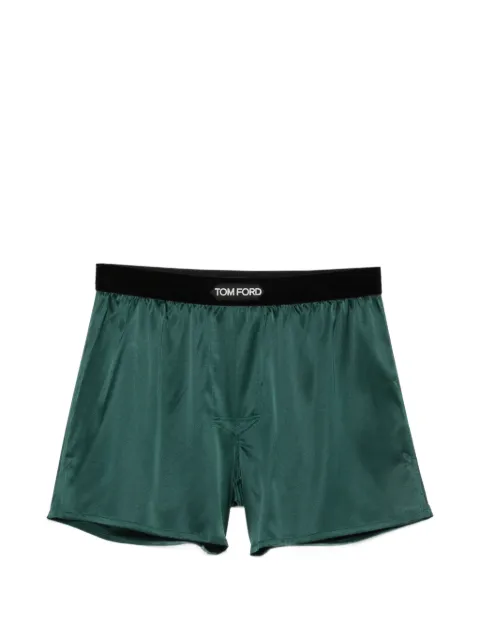 TOM FORD logo-waistband silk boxer shorts Green T4LE41010