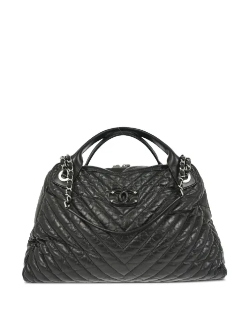 CHANEL Pre-Owned 2018 Filigree Chevron bowling bag Black 188817