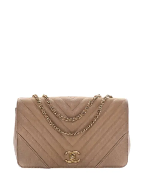 CHANEL Pre-Owned 2019 Medium Chevron Iridescent Caviar Statement Flap crossbody bag Gold DCHAQMOR15RXPOYO