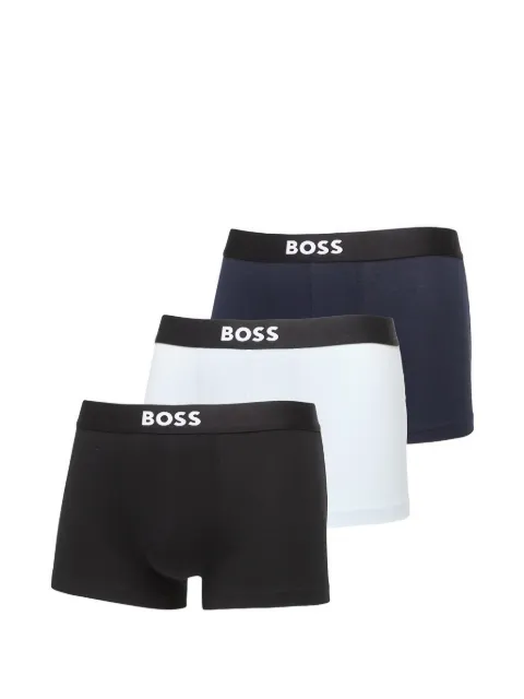 HUGO three-pack of stretch-cotton trunks with logo waistbands Black 50544263