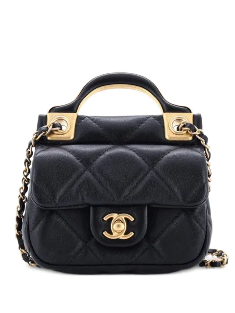 CHANEL Pre-Owned Lady Handle Flap Card Holder on Chain Quilted Calfskin clutch bag Black U8SB60VVMGDGSM2M