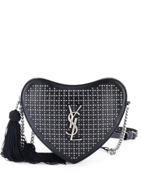 Saint Laurent Pre-Owned Love Heart Tassel Chain Bag Studded Leather Small shoulder bag Black XRVYEF3XF1XSYVWY