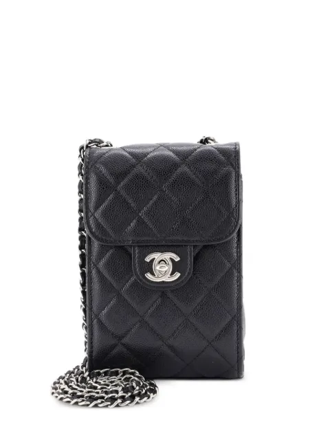 CHANEL Pre-Owned CC Flap Phone Holder Crossbody Bag Quilted Caviar clutch bag Black I3FIUZSSBVEN5LBF