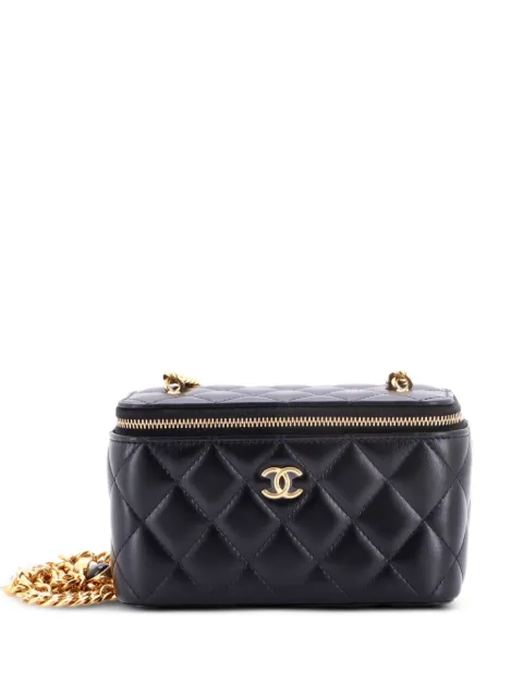 CHANEL Pre-Owned Classic Vanity Case with Resin Pearl Chain Quilted Lambskin Small clutch bag Black QOZJHRQGULRDKO8C