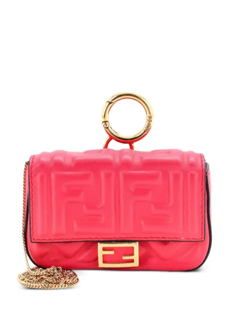 Fendi Pre-Owned Chain Baguette Charm Bag Zucca Embossed Leather Nano crossbody bag Pink CWBVQHSLJA9S4QLR