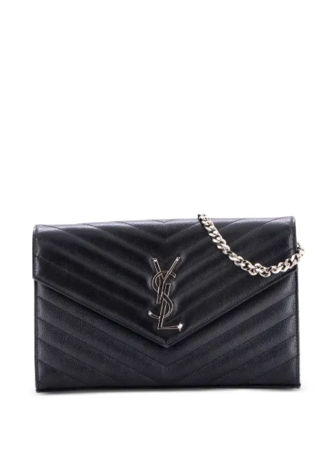 Saint Laurent Pre-Owned Classic Monogram Wallet on Chain Matelasse Chevron Leather Medium crossbody bag Black 428132605OGKA76R