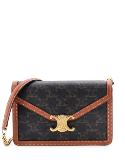 Celine Pre-Owned Margo Triomphe Wallet on Chain Triomphe Coated Canvas crossbody bag Brown CTU1I1VF31Z0IQOB