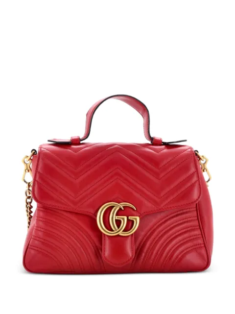 Gucci Pre-Owned GG Marmont Top Handle Flap Bag Matelasse Leather Small satchel Red JX7PS1MFL414BJYK