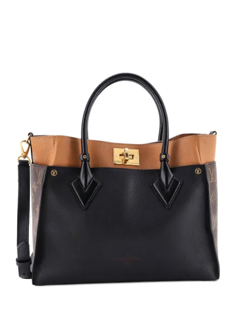 Louis Vuitton Pre-Owned On My Side Leather with Monogram Canvas MM tote bag Black Y730HLHWYSSE8XF8