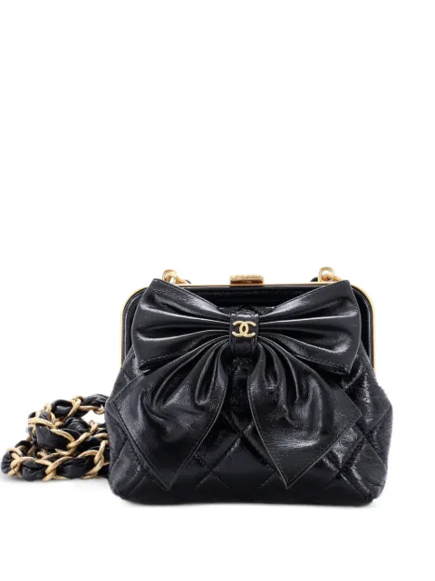 CHANEL Pre-Owned Bow Frame Clutch With Chain Quilted Patent with Lambskin Mini crossbody bag Black F2IWWL2M5MFUPT17