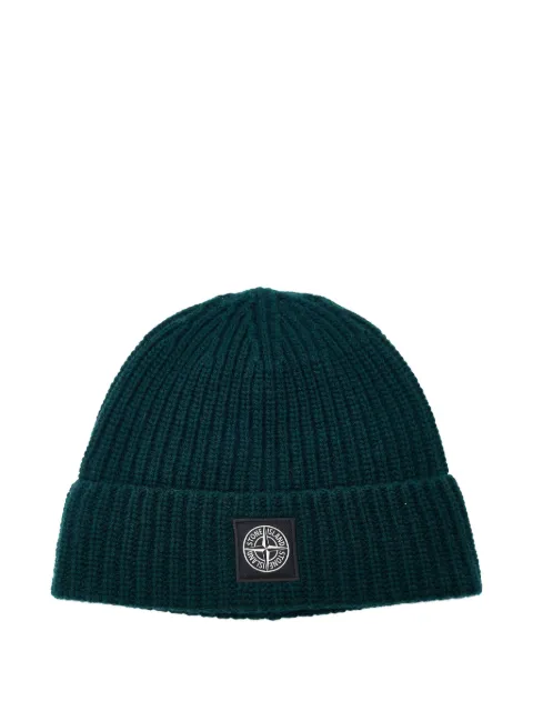 Stone Island N100012 ribbed knit beanie with Compass logo patch Green L2S15N100012S00B4