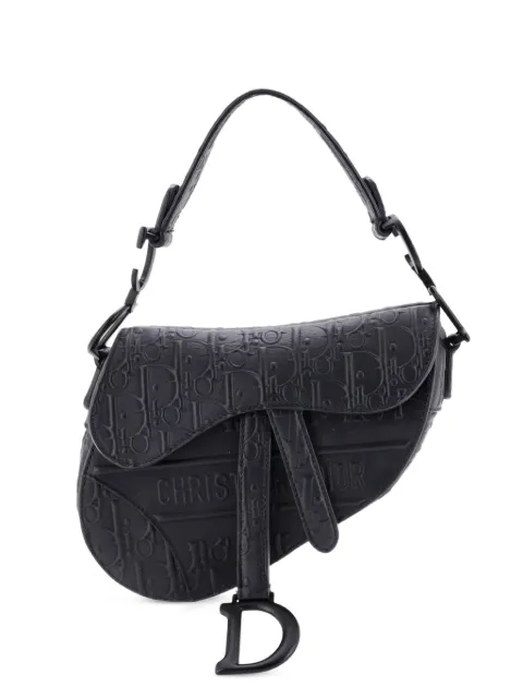 Christian Dior Pre-Owned Saddle Handbag Oblique Embossed Calfskin Mini shoulder bag Black 4DS6JT1BTOP89RFU