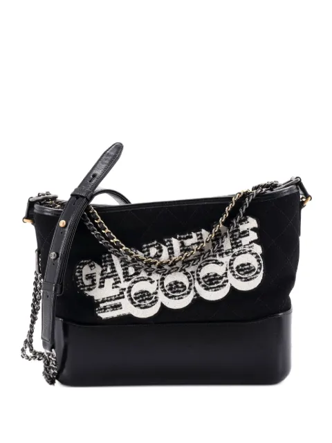 CHANEL Pre-Owned Gabrielle Logo Quilted Felt and Calfskin Medium hobo bag Black W5BGHW8EUWS1ZZC4