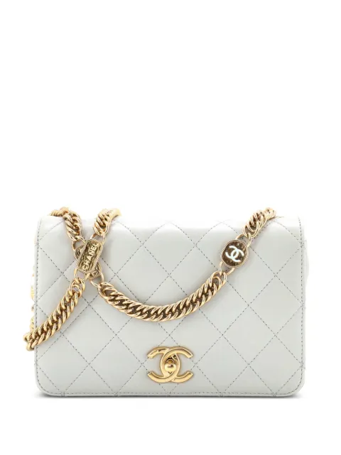 CHANEL Pre-Owned Logo Enamel Full Flap Bag Quilted Lambskin Mini shoulder bag Grey U1HG9XM8OKIW1XF8