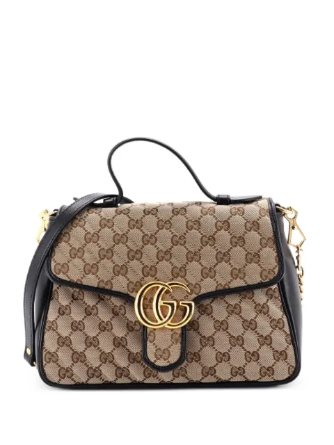 Gucci Pre-Owned GG Marmont Top Handle Flap Bag Diagonal Quilted GG Canvas with Leather Small satchel Black SY9LNE8LRIA7ZRZ6