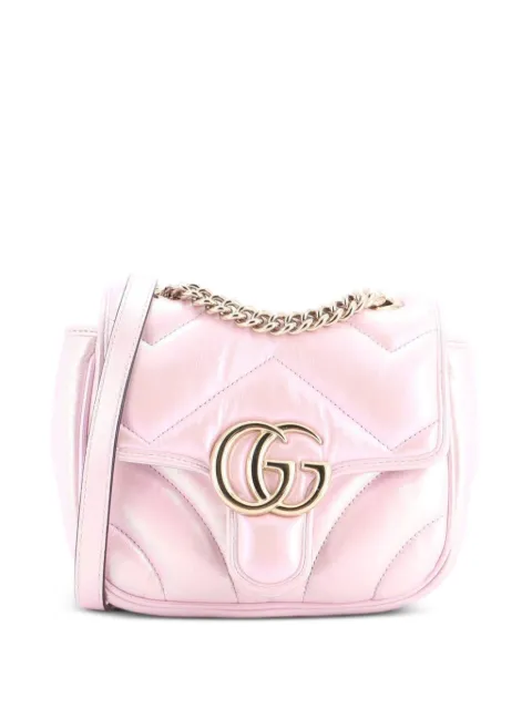 Gucci Pre-Owned GG Marmont Square Flap Bag Chevron Iridescent Leather Mini shoulder bag Pink DLSIJ53E7L8FRZXR