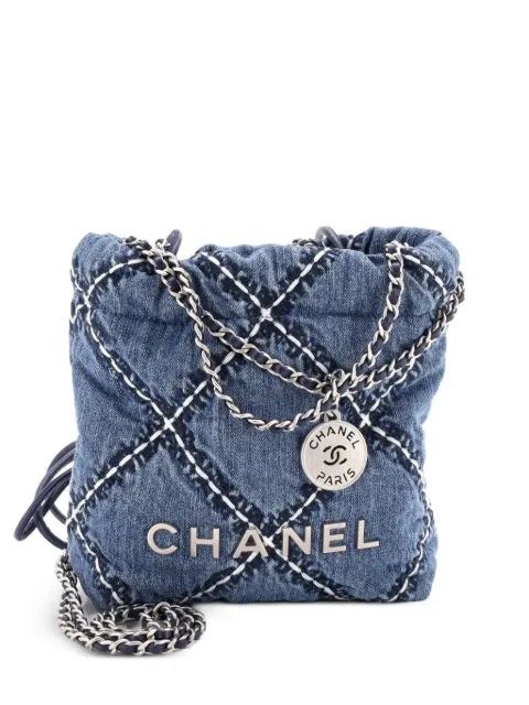 CHANEL Pre-Owned 22 Chain Quilted Stitched Denim Mini hobo bag Blue CLD0X9TOSK6OMI5C
