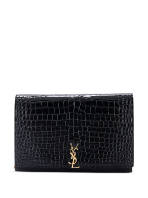 Saint Laurent Pre-Owned Classic Monogram Flap Chain Wallet Crocodile Embossed Leather clutch bag Black PLQBVN2CXBW39GFE