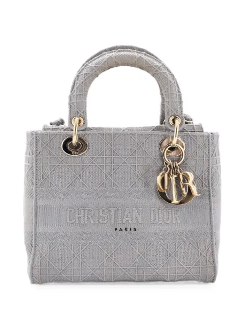 Christian Dior Pre-Owned Lady D-Lite Bag Cannage Embroidered Canvas Medium satchel Grey O8YXSG8TXEU8HX5L