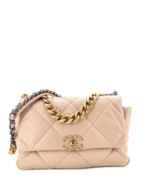 CHANEL Pre-Owned 19 Flap Bag Quilted Leather Large crossbody bag Neutrals 80X0YTKN2UNPENQL