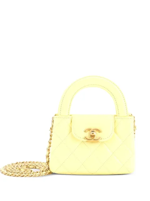 CHANEL Pre-Owned Kelly Top Handle Shopping Bag Quilted Shiny Aged Calfskin Nano crossbody bag Yellow 7JZL1W189FSDSGLR