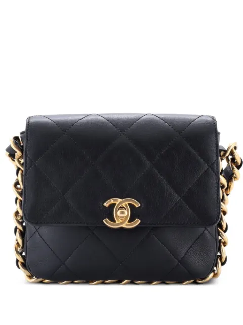 CHANEL Pre-Owned Framing Chain Flap Bag Quilted Calfskin Small shoulder bag Black 6BLXJ3G0H0TYVM92