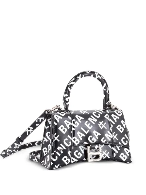 Balenciaga Pre-Owned Hourglass Top Handle Bag Printed Leather XS satchel Black IBAJGC934PCM2TO2