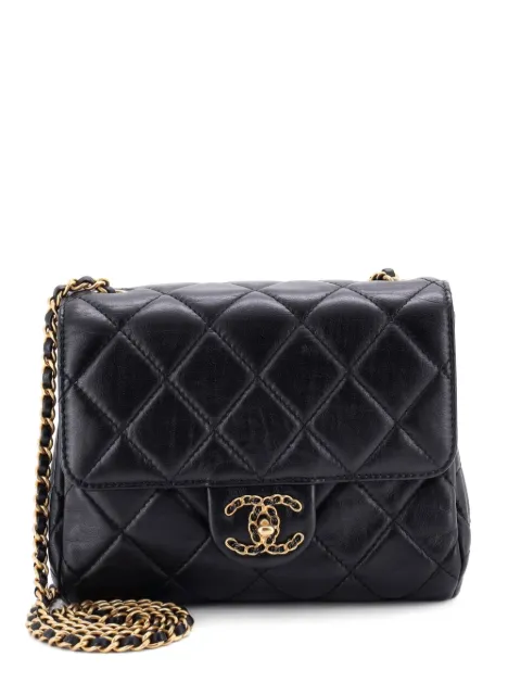 CHANEL Pre-Owned Chain Woven CC Square Accordion Flap Bag Quilted Lambskin Mini shoulder bag Black H79BFIJG1KJUOECB