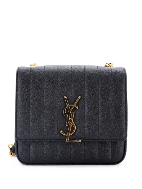 Saint Laurent Pre-Owned Vicky Vertical Quilted Grainy Leather Medium crossbody bag Black 4TLP07B0TXI69GS9