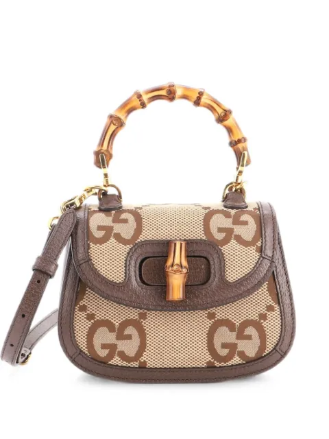 Gucci Pre-Owned Bamboo 1947 Top Handle Bag Jumbo GG Canvas Mini crossbody bag Brown 1LFEDO5QWQT17IFJ