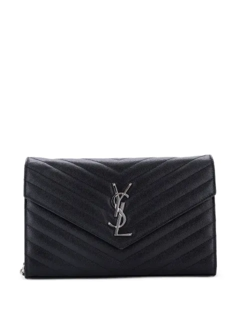 Saint Laurent Pre-Owned Classic Monogram Wallet on Chain Matelasse Chevron Leather Medium crossbody bag Black 19PQT9165WEMYWOX