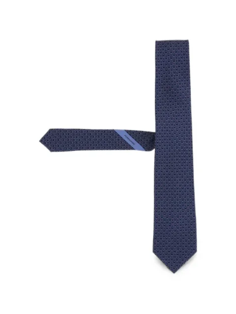 Ferragamo Gancini-pattern silk tie Blue 350997001