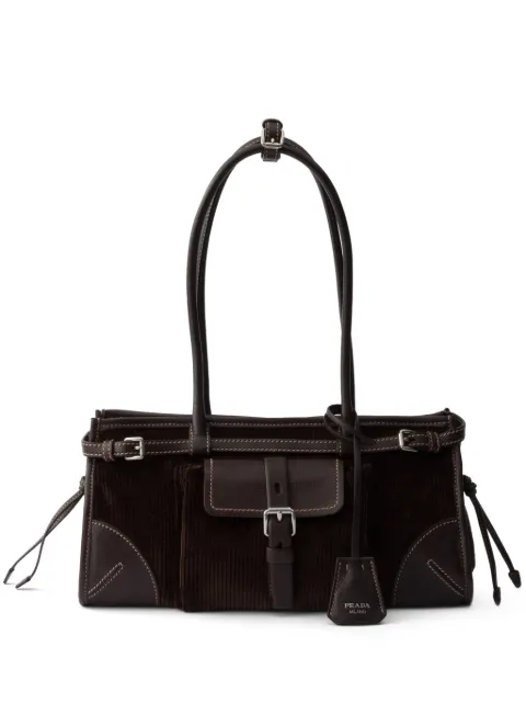 Prada Bonnie medium corduroy and leather handbag Brown 1BA426VOTM2ZS3