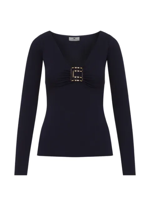 Elisabetta Franchi jewel logo-detail long-sleeves top Blue MD00567E2