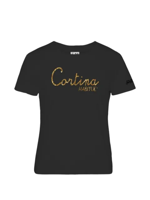 MC2 Saint Barth glitter-effect logo-print T-shirt Black EMI000804064I