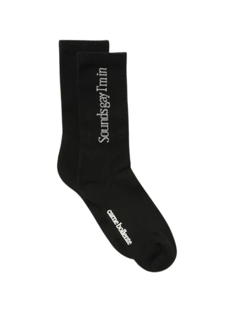 CARNE BOLLENTE logo-embroidered ribbed-knit socks Black SS26SK0205