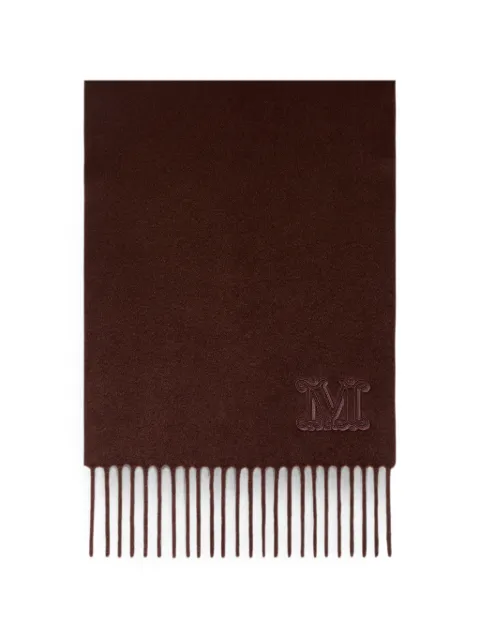 Max Mara embroidered fringe-trim scarf Brown 2624546312600