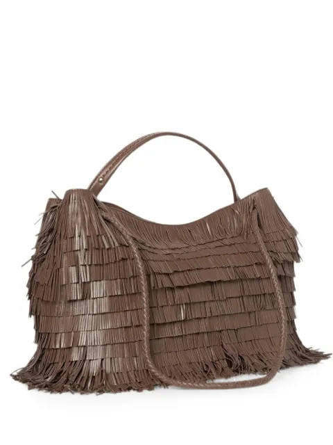 VISONA` Diletta fringed tiered clutch bag Brown 25951