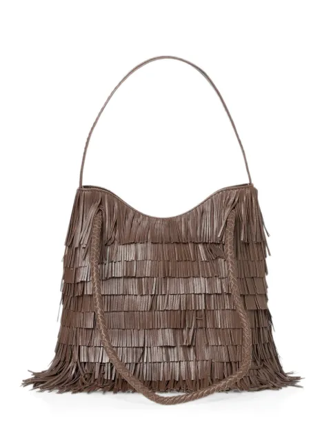 VISONA` Diletta fringe-detailed braided-strap shoulder bag Brown 25950NAPPACAFFE