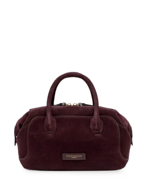 GIANNI CHIARINI Medium Gemma logo-plaque suede satchel bag Brown BS12240COMMCMPL7580