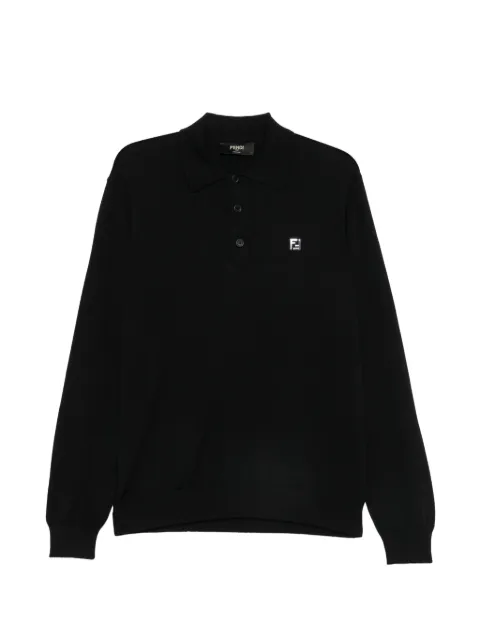 FENDI long-sleeve FF-plaque polo shirt Black FZC167AU84