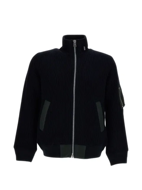 sacai ribbed-knit panelled cardigan Blue 2604128M