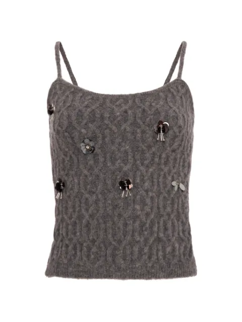 FRACOMINA floral-appliqués cable-knit tank top Grey FR26WJ5003K463R9