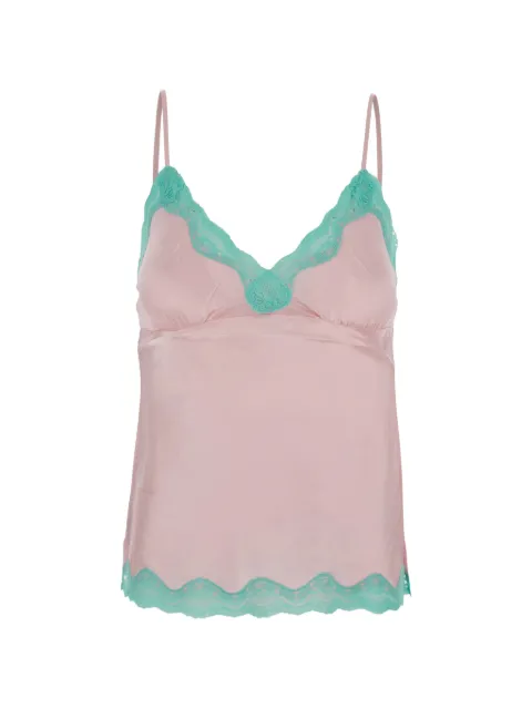 Gold Hawk lace-trim silk top Pink GH506