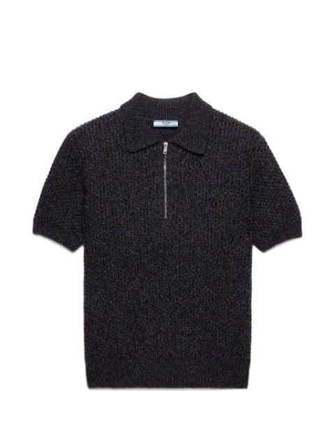 Prada short-sleeved wool and mouliné cashmere polo sweater Brown P24E3PSOOO6348