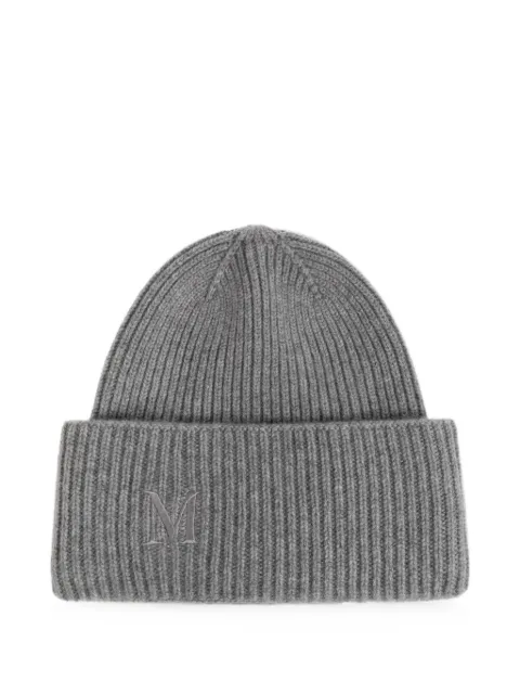 Max Mara logo-embroidered beanie hat Grey MMRETINA2624576062