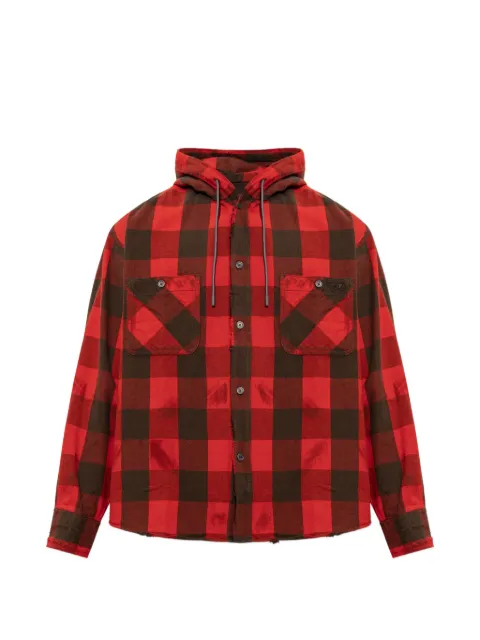 Diesel distressed-hooded shirt in check flannel Red A233410HNBX