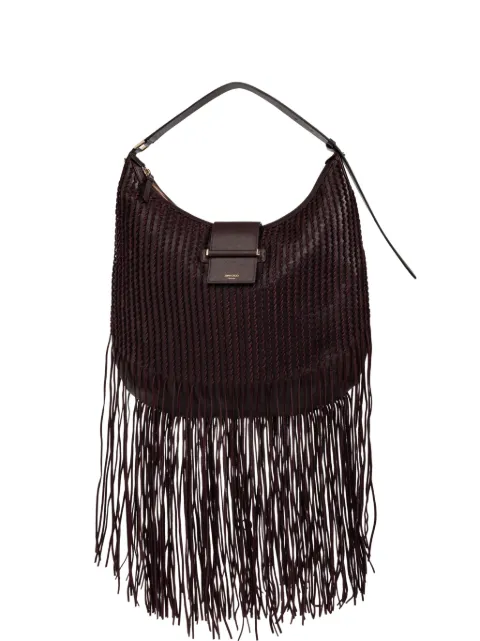 Jimmy Choo Bar Hobo medium deep Merlot Biker leather shoulder bag with suede fringes Purple BARHOBOMJVF