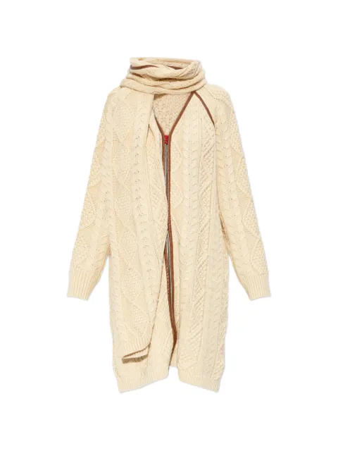 Diesel cable-knit leather-trimmed coat Neutrals A230650JMCN