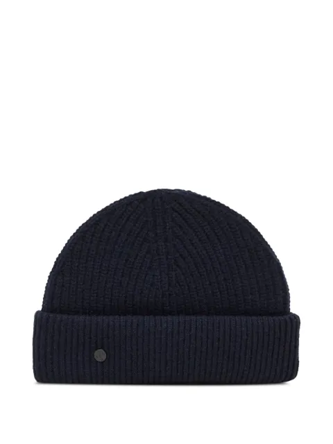 Closed ribbed-knit logo-plaque beanie hat Blue C8069598U22